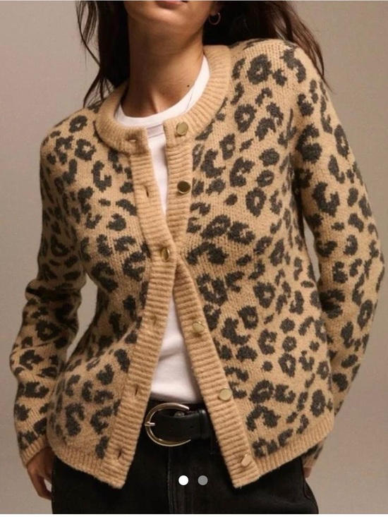 Abercrombie & Fitch Sweaters - Abercrombie & Fitch Beige Leopard Print Crewneck Cardigan